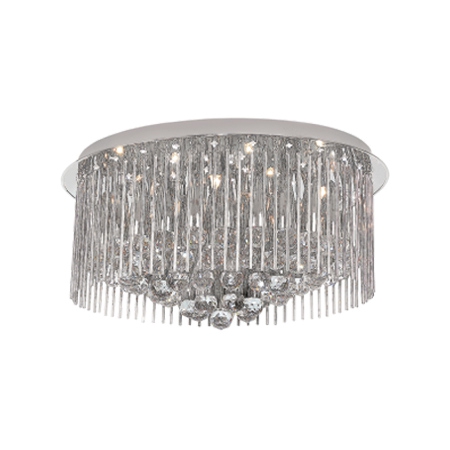 Polished Chrome Flush Mount Ceiling Fitting with Glass and Crystals