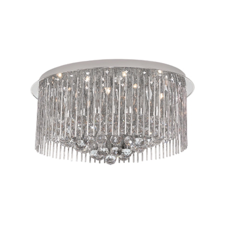 Polished Chrome Flush Mount Ceiling Fitting with Glass and Crystals