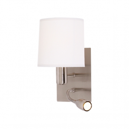Satin Chrome Fitting with White Shade Gooseneck Arm  for  LED and Two Switches
